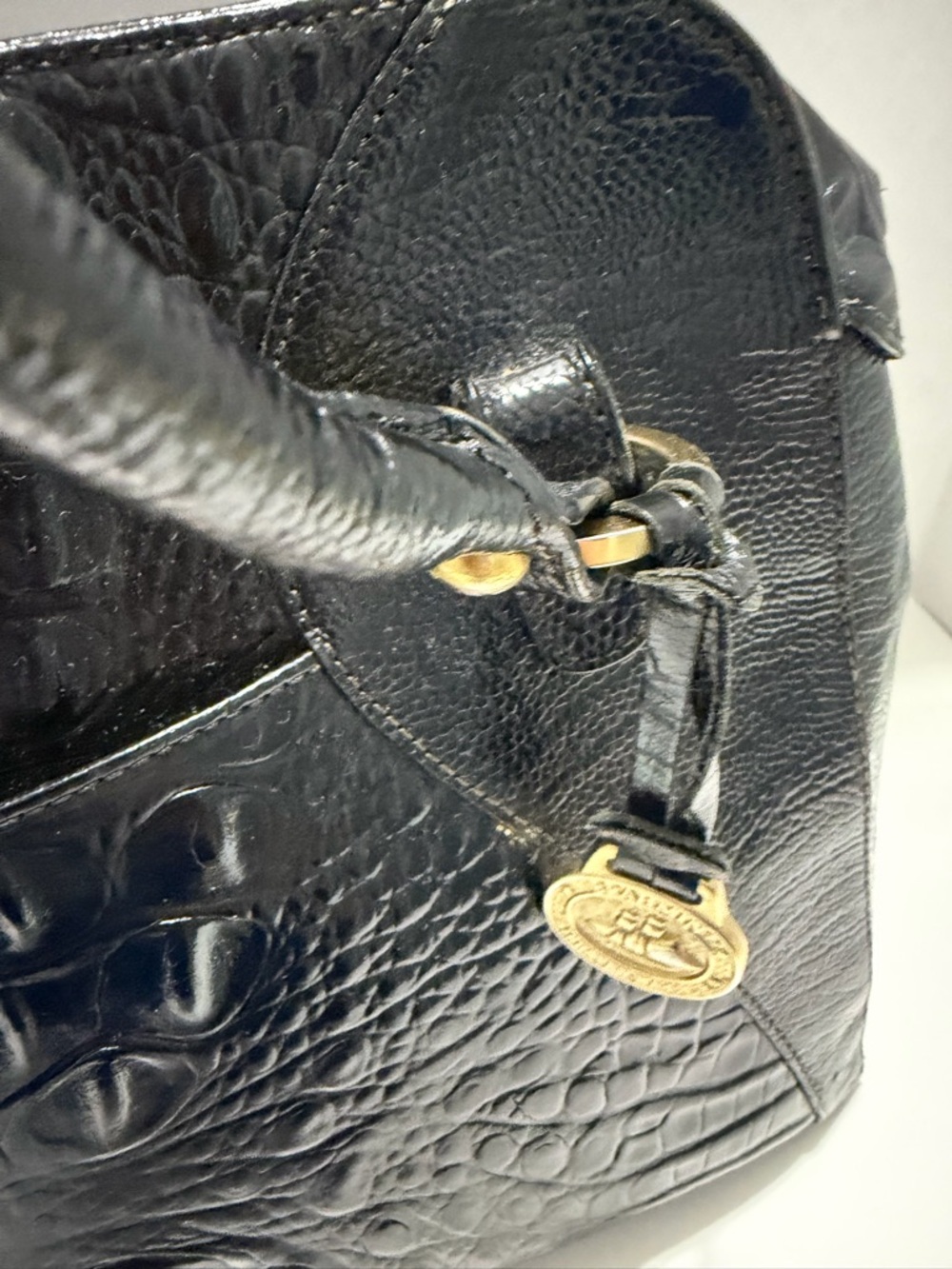 Brahmin Black Croc-Embossed Leather Shoulder Tote - Picture 4 of 9